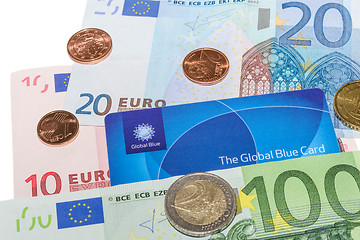 Image showing Global Blue Tax Free card against Euro notes and Cent coins