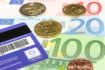 Image showing Barcode and logo on Global Blue card against European currency