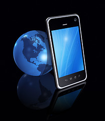 Image showing Smartphone And World Globe