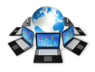 Image showing Laptop Computers around World Globe