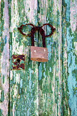 Image showing padlock spain   knocker lanzarote   door wood  