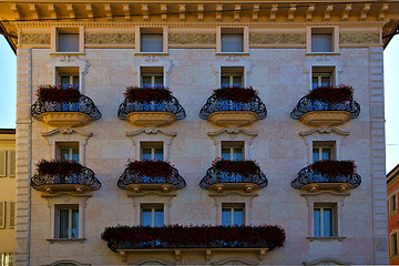 Image showing Switzerland Swiss old wall and flower terrace in the   centre lu