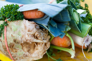 Image showing fresh root vegetable carrot potatoes onion beet on market 