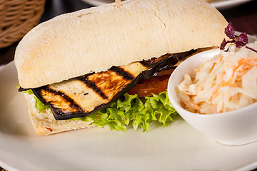 Image showing delicious vegan vegetarian burger with grilled eggplant