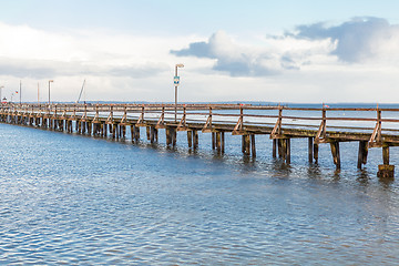 Image showing Bridge or pier across an expanse of sea