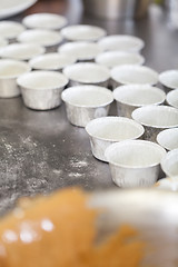 Image showing Chef preparing desserts removing them from moulds