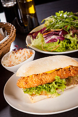 Image showing Burger with golden crumbed chicken breast