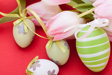 Image showing beautiful easter egg decoration colorfull eggs seasonal pastel 