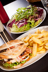 Image showing Club sandwich with potato French fries