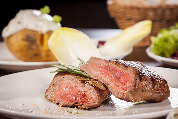 Image showing Succulent medium rare beef steak