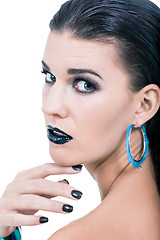 Image showing Beautiful woman in black glamour  makeup