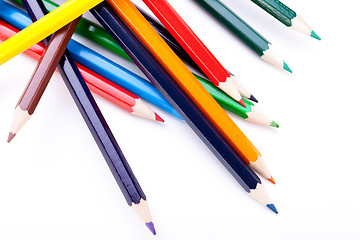 Image showing Bunch of colourful pencil crayons on white