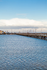 Image showing Bridge or pier across an expanse of sea