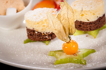 Image showing Gourmet coffee blanc mange with gooseberry