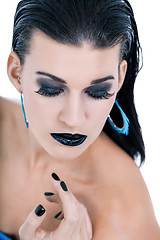 Image showing Beautiful woman in black glamour  makeup