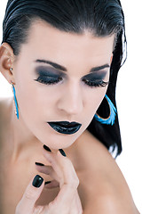 Image showing Beautiful woman in black glamour  makeup