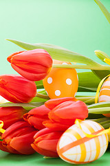 Image showing Colourful red Easter still life