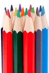 Image showing Bunch of colourful pencil crayons on white