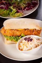 Image showing Burger with golden crumbed chicken breast