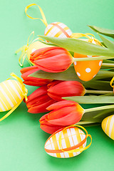 Image showing Colourful red Easter still life