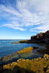 Image showing beach  light  water   lanzarote  foam   landscape   sky cloud   