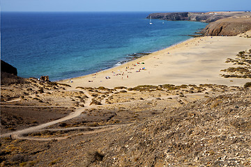 Image showing in lanzarote spain rock stone sky cloud beach    spain boat yach