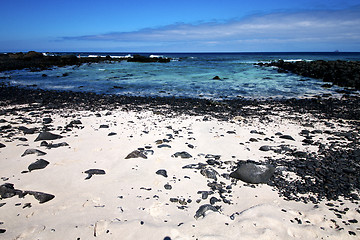 Image showing black rock spain landscape   cloud beach   in lanzarote  isle 