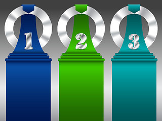 Image showing Inforgraphic design with metallic rings and color ribbons