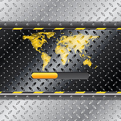 Image showing Loading industrial interface with metallic plate and world map