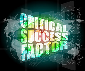 Image showing critical success factor words on digital screen with world map