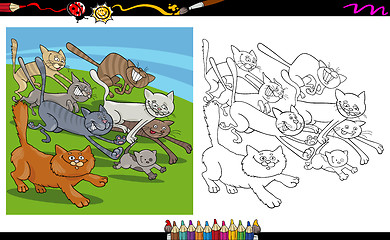 Image showing running cats cartoon coloring page