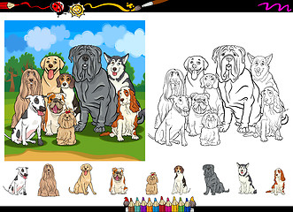 Image showing dog breeds cartoon coloring page set