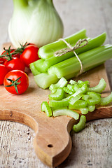 Image showing fresh organic fennel, celery and tomatoes 