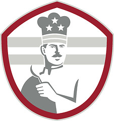 Image showing Chef Cook Holding Spatula Shield Retro