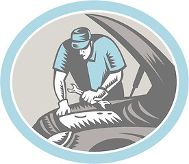 Image showing Auto Mechanic Car Repair Woodcut Retro