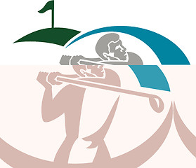 Image showing Golfer Tee Off Golf Retro