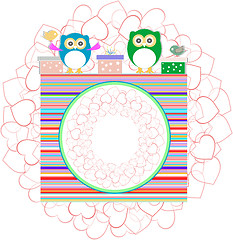Image showing birthday party elements with cute owls and birds