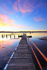 Image showing Summer sunset jetty and pool Yattalunga Australia