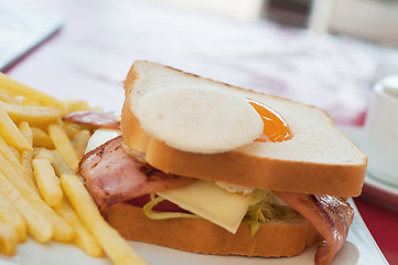 Image showing Sandwich with egg french fries