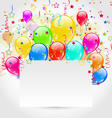 Image showing Birthday card with multicolored balloons and confetti