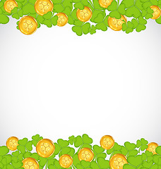 Image showing Greeting background with shamrocks and golden coins for St. Patr