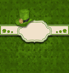 Image showing greeting card with clovers and hat for St. Patrick's Day