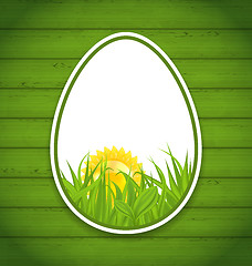 Image showing Easter paper sticker eggs on wooden background