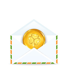 Image showing envelope with golden coin for St. Patrick's Day