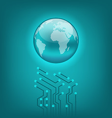 Image showing Abstract background with circuit board and earth symbol