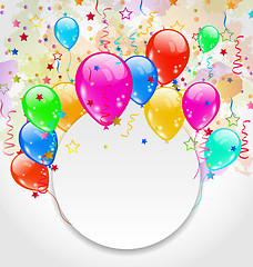 Image showing Modern birthday greeting card with set balloons