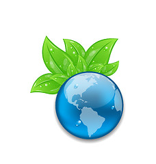 Image showing Symbol of planet Earth with green leaves