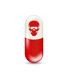 Image showing Red capsule with skull, isolated on white background