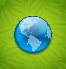 Image showing Planet Earth on green leaves texture 