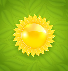Image showing Abstract sun on green leaves texture, eco friendly background